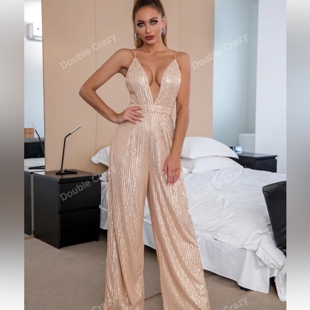 Women's Sequin Jumpsuit - Gold